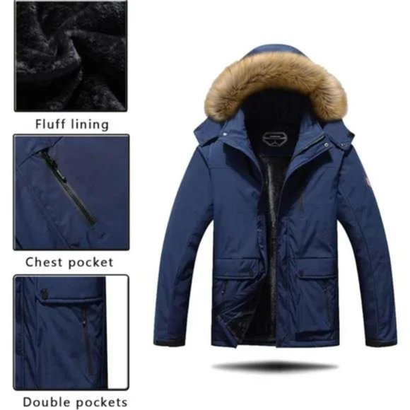 New Men's Winter Snow Coat Warm Ski Jacket Waterproof Hooded Work Outerwear - Picture 6 of 7
